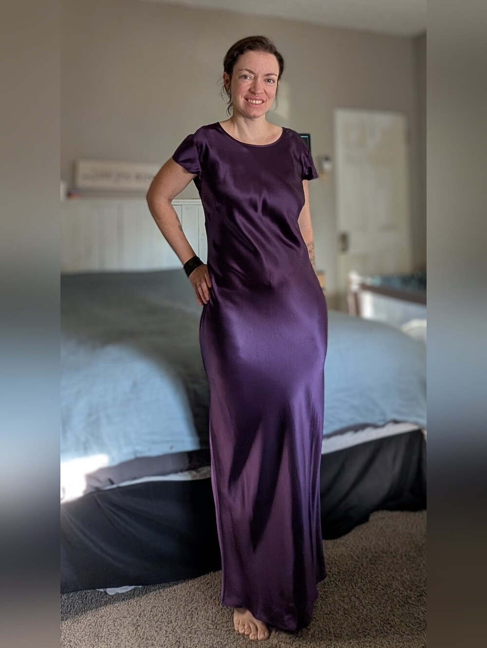 100% Silk Bias Cut Maxi Dress in Deep Purple